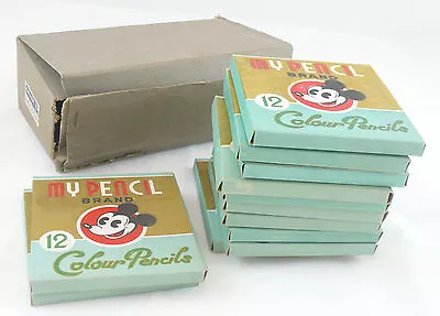 1930's MICKEY MOUSE COLOUR PENCILS 12 PKGS IN ORIGINAL STORE BOX BEAUTIFUL! • $500