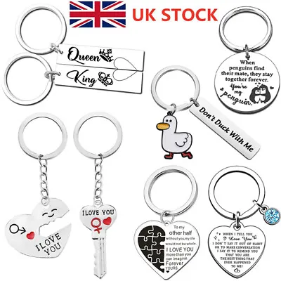 Stainless Steel Couple Keyring Gift For Her He Boyfriend Girlfriend Husband Wife • £4.39