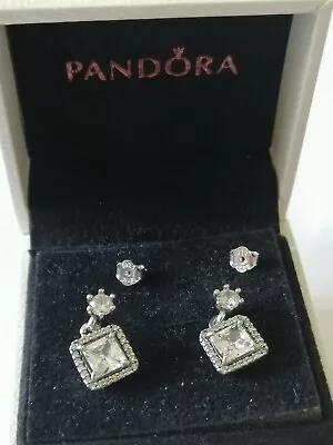 Pandora Clear CZ Elegant Square Drop Earrings • £10