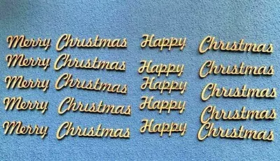 Wooden MDF Christmas Script Words 5 Pack Blank Craft Shape Sign Plaque Toppers • £3.50