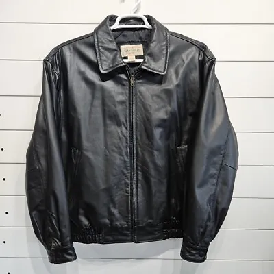 VTG Black Genuine Leather Bomber Aviator Flight Motorcycle Jacket Mens Large • $74.95