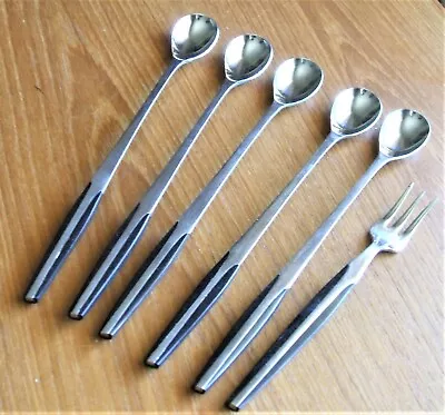 Eldan Eld2 Ice Teaspoons Cocktail Fork 6pc Black Handle Stainless Japan • $29.99