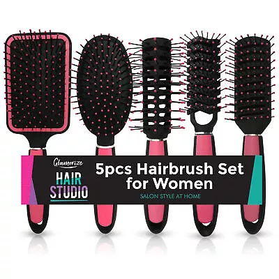 5pk Hair Brush Set For Women | Professional Pink Hairdressing Salon Styling Gift • £9.99