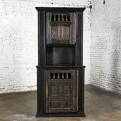 Spanish Colonial Revival Style Oak Cupboard Hutch Cabinet Or Dry Bar Hand Carved • $4995