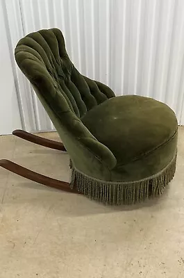Antique Art Deco Tufted Green Velvet Rocking Chair • $1200