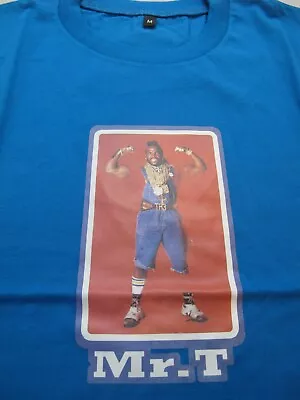 RARE ORIGINAL VINTAGE MR.T T-SHIRT BLUE A-TEAM 80's T-SHIRT SIZE MED 10-12 • £4.99