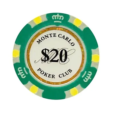 NEW 100 Dark Green $20 Monte Carlo Smooth 14 Gram Clay Poker Chips - Exclusive  • $39.99
