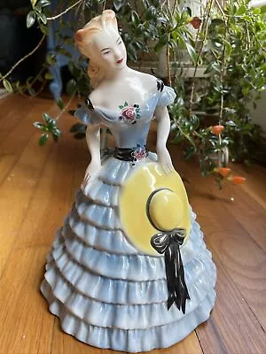 $45 • Buy Vintage Goldscheider Porcelain Figurine Southern Lady Belle Blue Dress & Hat