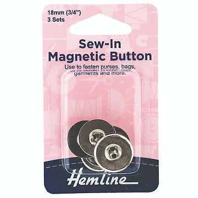 £3.80 • Buy 3 X Hemline Sew In Magnetic Nickel Snaps Purse Bag Jeans Garments Buttons 18mm