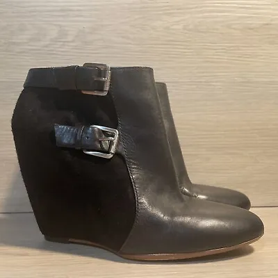Michael Kors Black Leather Suede Hiddem Wedge Booties Size 9 Side Zip • $31.20