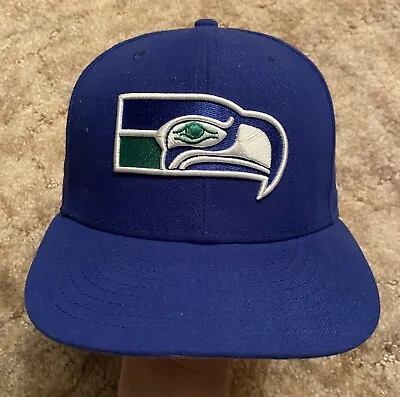 New Era 59Fifty Seattle Seahawks Blue Fitted Hat Cap 7 3/8 Text Logo NFL • $14.99