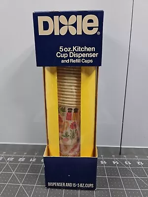 Vintage DIXIE Kitchen Cup Dispenser 15 Cups 5 Oz With Original Box ~ 1976 + Cups • $30