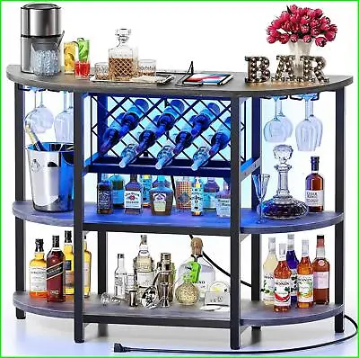 Bar Table Cabinet With Power Outlet LED Home Mini Bar For Liquor Metal Wine Bar • $199.98