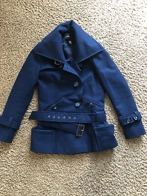 Victoria's Secret Moda International Lined Wool Peacoat Navy Blue Belted Sz M • $22.39