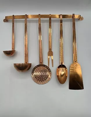 Vintage Copper Utensils Set Of 7  Wall Hanging Country Farmhouse Style Decor • $99