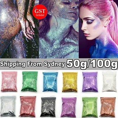 $5.45 • Buy 50-100g Fine Glitter Dust Powder Holographic Iridescent Metallic Body Nail Art A