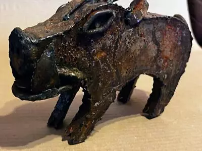 Vintage Metal Pig Art Sculpture Statue Razorback Pig Or Wild Boar Animal Wedling • $43.50