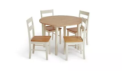 Habitat Chicago Solid Wood Round Table & 4 Off White Chair • £197.10