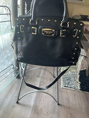 MICHAEL KORS Studded Hamilton Black   Satchel Or Shoulder Pebble Leather Bag EUC • $74.99