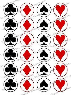 24 Playing Card Suits Edible Icing Casino Party Cupcake Fairy Cake Bun Toppers • £4.65