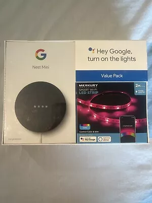 Google NEST MINI Charcoal + Merkury Innovations Smart LED Lightstrip Bundle NEW • $60