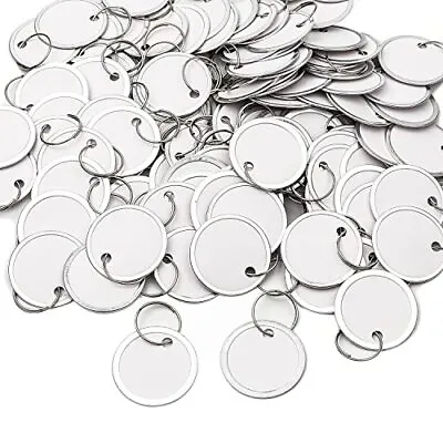 100Pcs White Key Tags With Ring 1.25Inch Metal Rim Key Tags Round Paper Tags Bl • $15.37