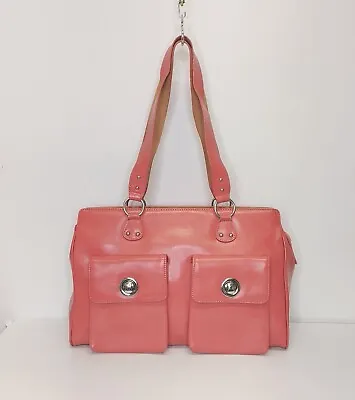 Franklin Covey Tote Bag Pink Leather Purse Pockets Double Handles • $29.99