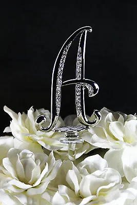 Silver Rhinestone Monogram Wedding Cake Topper Top Letter Initial Number Heart • $16.99