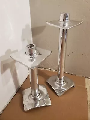 Olivieri Handcrafted In Mexico Art Deco Silver Metal Candlesticks Pair • $159