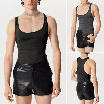 UK Mens Sleeveless Bodysuit Tank Tops Swimsuit Crotch Gymnastic Leotards Thongs • £11.99