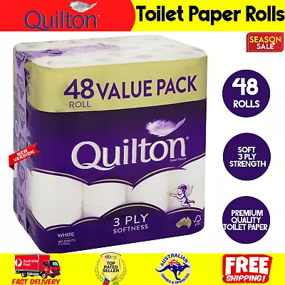 Quilton Toilet Paper Rolls 3Ply Thick Value Pack Of 48 Absorbent Soft 180 Sheets • $44.95