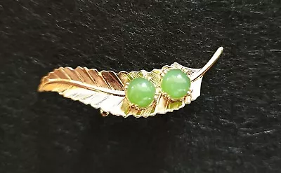 Vintage Gold Toned Brooch With Jade Beads • $12.99