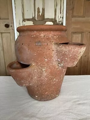 Vintage Weathered Hand Thrown Terracotta Strawberry Pot Herb Planter 4 Pockets • £30