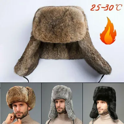 Men Winter Real Rabbit Fur Hat Trapper Russia Ushanka Earflap Ski Cap US • $21.99