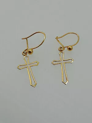 Pair  9ct (375) Gold Cross Earrings 0.48 Grams. Cross Only 1.8x1 Cm Very Dainty • £14.99