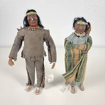 ATQ C1910 Native American Indian Couple Man Woman Baby Papoose 8” Dolls RARE • £126.50