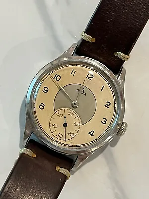 MEN'S OMEGA Steel WRISTWATCH WWII PERIOD 1940’s Two Tone Serviced • $809.95