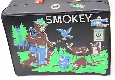 Smokey Bear Vintage Vinyl Lunchbox Thermos Brand 1965 Lunchbox Black Scarce • $99.97