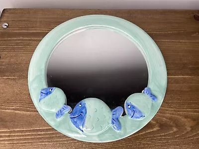 Hand Painted Ceramic Medium Size Light Blue Fish Theme Kids Bathroom Mirror • £14.99