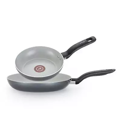 T-fal Initiatives Ceramic Cookware 2 Piece Fry Pan Set 8.5 & 10.5 Inch Black • $28