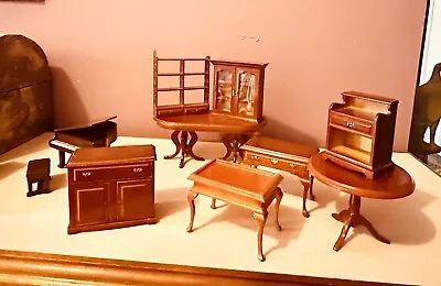 10 Pc Lot Wooden Mahogany Miniature Dollhouse Traditional Furniture Piano • $35