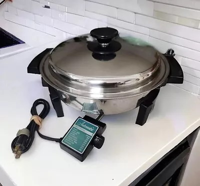 Vtg West Bend Electric Skillet Liquid Core 11  Stainless Steel USA W Users Guide • $75