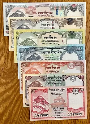 🔥  NEW  Complete Set Of 7 Nepal 5 -1000 Rupee Currency Notes Mt Everest NEW UNC • $29.89