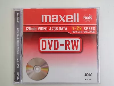 Maxell Pro-X DVD-RW 120 Min 4.7GB 1-2x Rewritable - Jewel Case - Blank NEW • £0.99