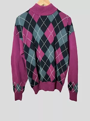 Vintage Robert Stock Geometric Cotton Purple Crewneck Grandpa Sweater Men’s Sz L • $29.99