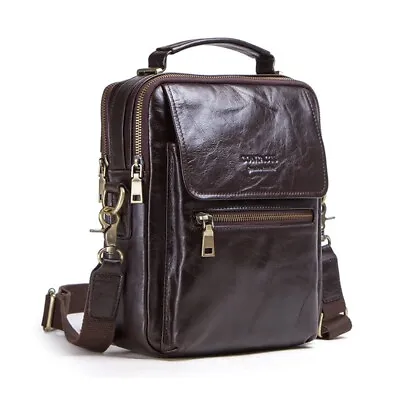 US Stock Men's Genuine Leather Shoulder Bag Messenger Bag Handbag For 9.7  IPad • $56.99