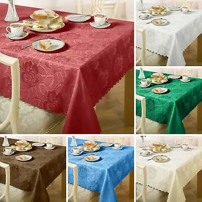 £14.95 • Buy Floral Table Cloths Damask Rose Easy Care Dining Kitchen Table Linen Napkins