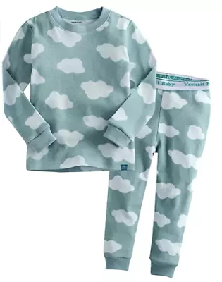 Vaenait Baby 100% Cotton 2 Piece Pyjama Set US Size 10 M Blue With White Clouds • $10.99