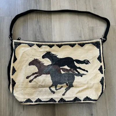 Purse Western Design Running Mustangs Cotton Stencil Shoulder Strap Zipper Close • $29.95