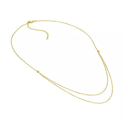 Ball Bead Chain 14K Solid Gold Adjustable Double Layered Beaded Necklace Women  • $317.60